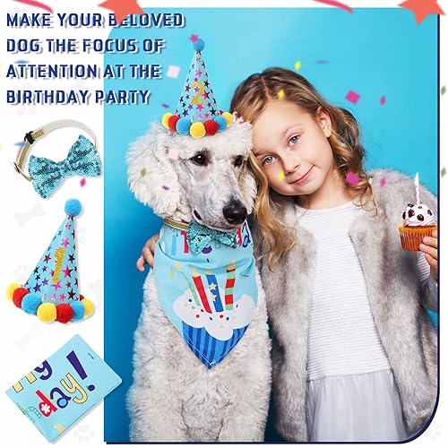 Miniatura 7 de Suministros para fiesta de cumpleaños de perro para niños y niñas, bandana triangular, bufanda, camisa, lindo sombrero para perro, collar de
