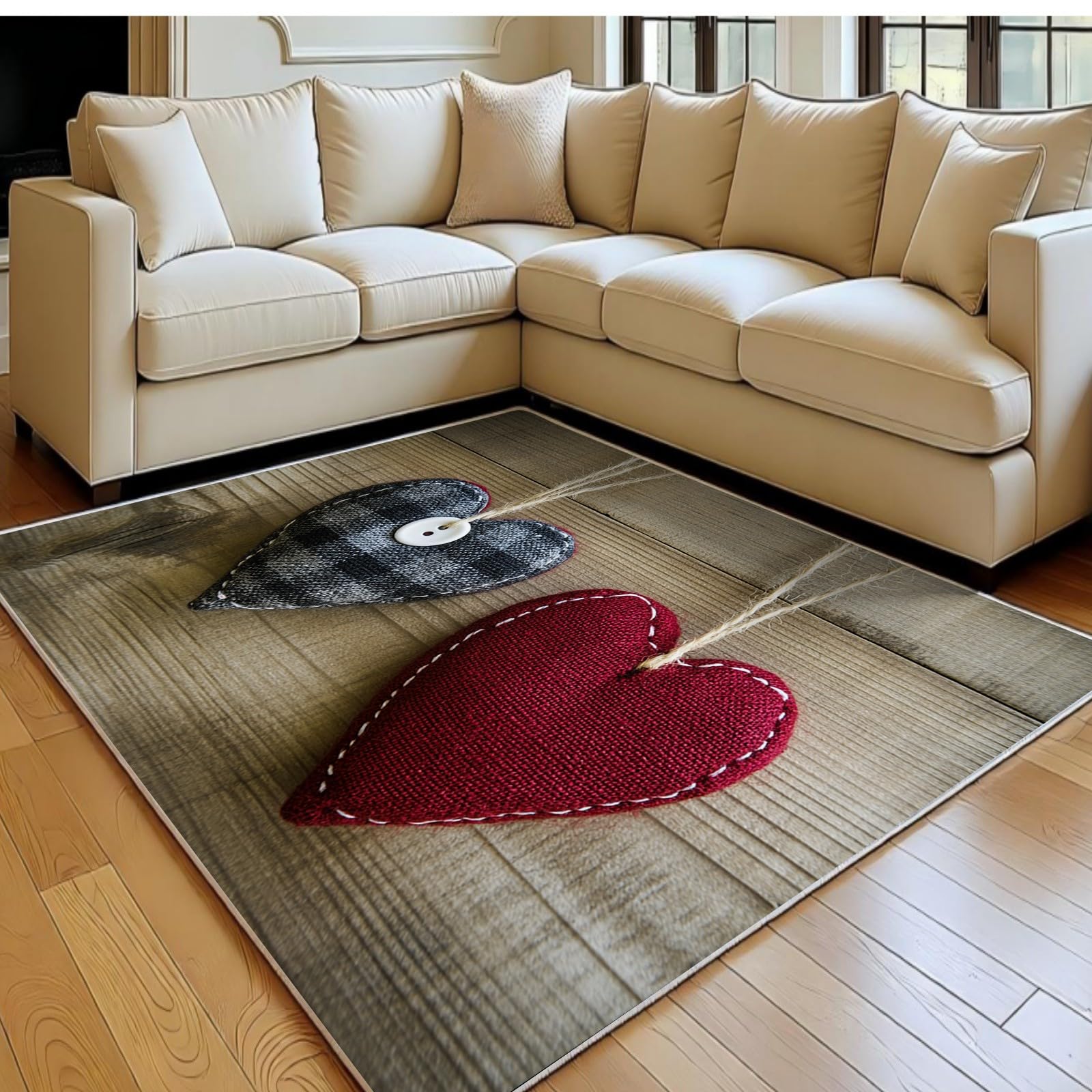 Tapis salon 60 x 90 cm en forme de cœur rouge rétro lavable en machine pour une chambre chaleureuse
