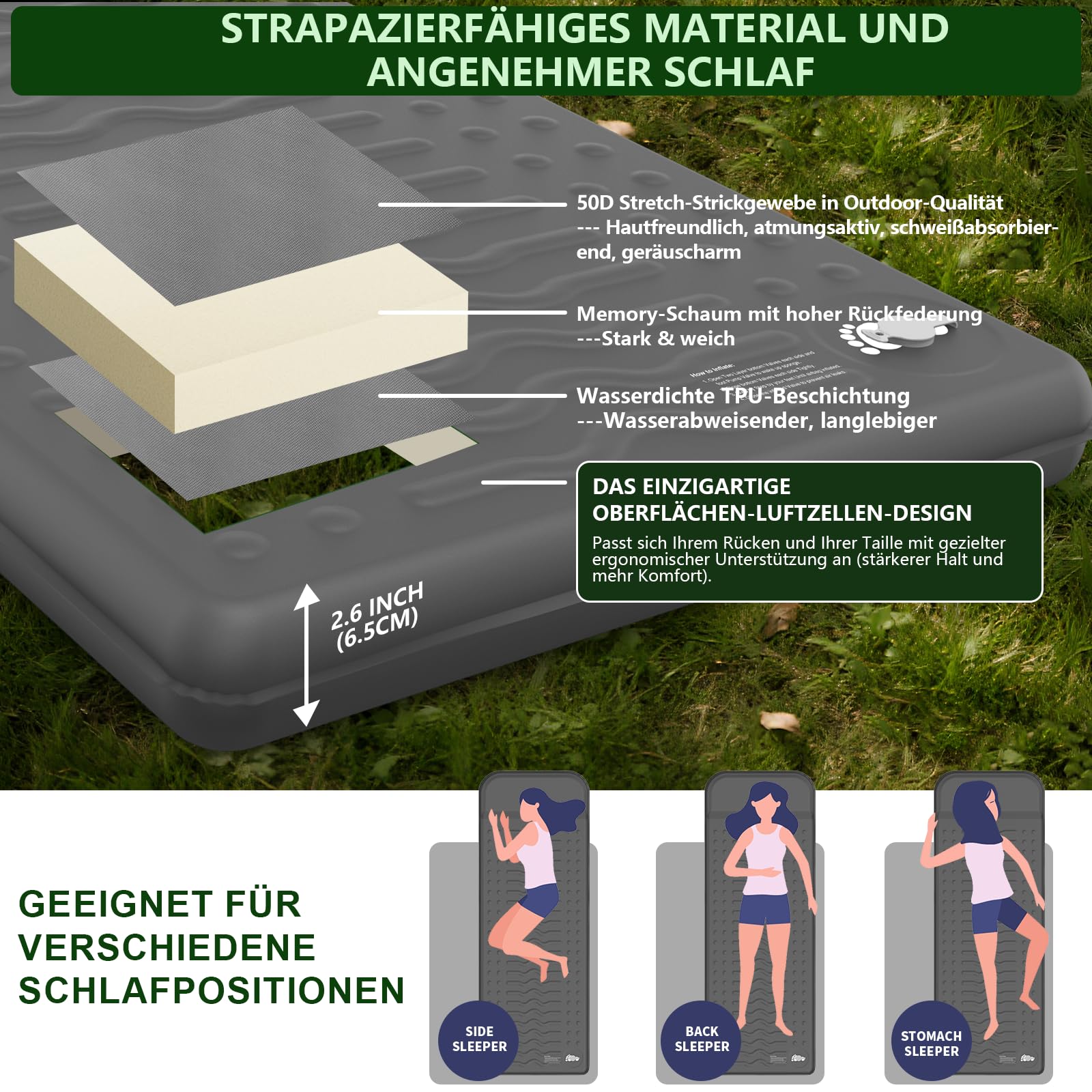 HiiPeak Isomatte R-Wert 9,5 – Extra Thermal Camping Matratze mit Kissen, Isolierte Luftmatratze aus Schaumstoff für Winter & Sommer, Bequeme Schlafmatte für Camping, Outdoor, Wandern & Zelt