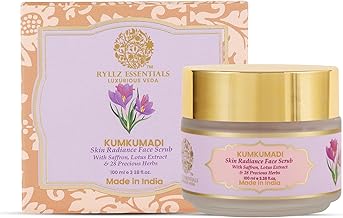 RYLLZ ESSENTIALS Kumkumadi Face Scrub | Skin Radiance with Saffron, Niacinamide, Vitamin E, White Jojoba Beads, Walnut Shell, Lotus Extracts & 28 Precious Herbs | for Dead Cells, Whiteheads, Blackheads, Dark Spots, Uneven & Dull Skin | Exfoliating Scrub |