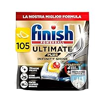 Finish Ultimate PLUS Infinity Shine Pastiglie Lavastoviglie al Limone, 105 Capsule con Scudo Protettivo contro lo Sporco e i Residui Incrostati