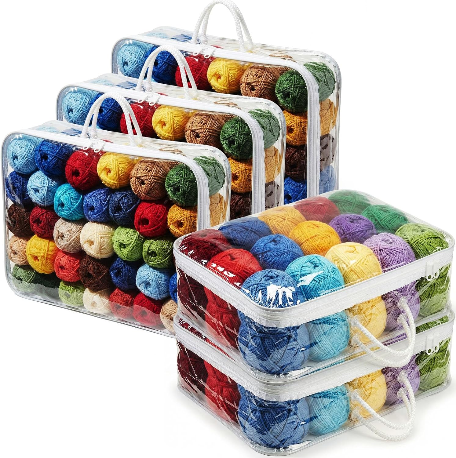 Shinylin 5 Pack Clear Yarn Storage Bags Bulk, 12 x 16 x 4 Inches Yarn Storage Organizer Tote Bag for Knitting Needles Crochet Hooks Wool Balls and Unfinished Project (White)