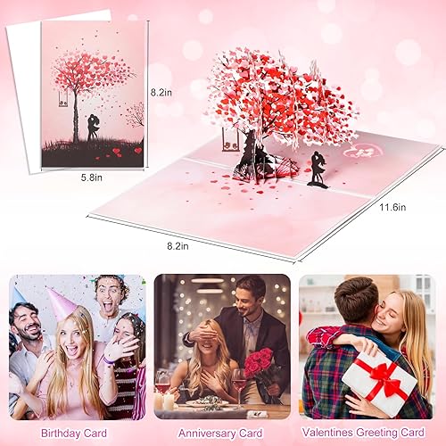 Miniatura 6 de YunXianger Tarjeta de feliz aniversario, tarjeta de aniversario con luces y música, 3D Pop Up Tree Tarjeta del día de San Valentín para ella, él,