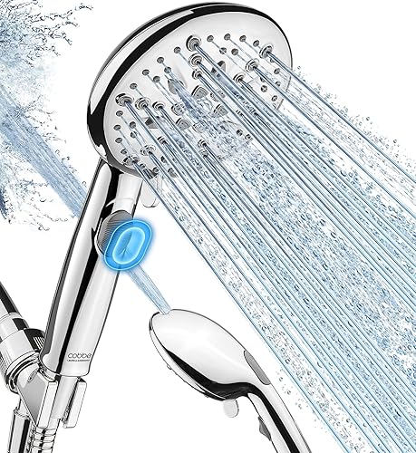 Cobbe Cabezal de ducha de alta presión con botón de pausa integrado, cabezal de ducha desmontable de 9 funciones con soporte giratorio de latón de