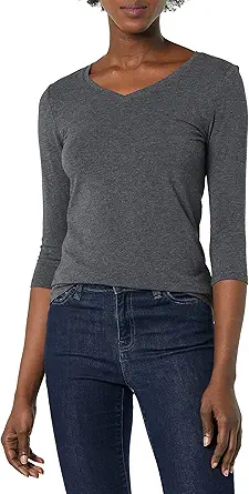 Women's Classic-Fit 3/4 Sleeve V-Neck T-Shirt (Available in Plus Size), Multipacks