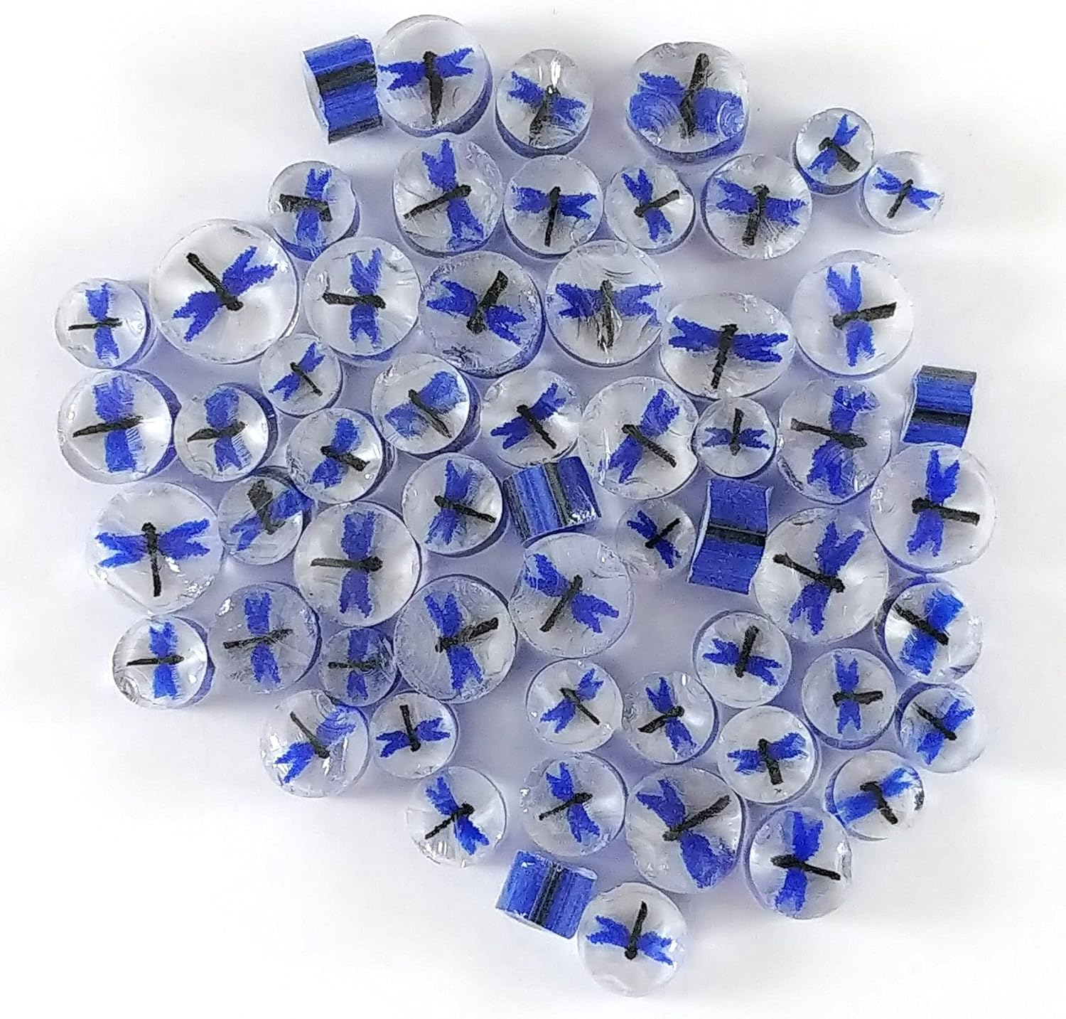 Dragonfly Murrine 33104-96 Blue, Black, and Clear Millefiori COE 96 Glacial Art Glass