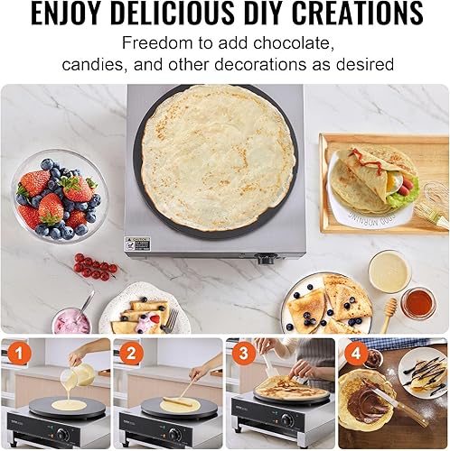 Miniatura 6 de VEVOR Fabricante eléctrico de crepé, máquina comercial de crepé de 16 pulgadas, plancha de crepé de placa plana de 1700 W, Máquina para hacer