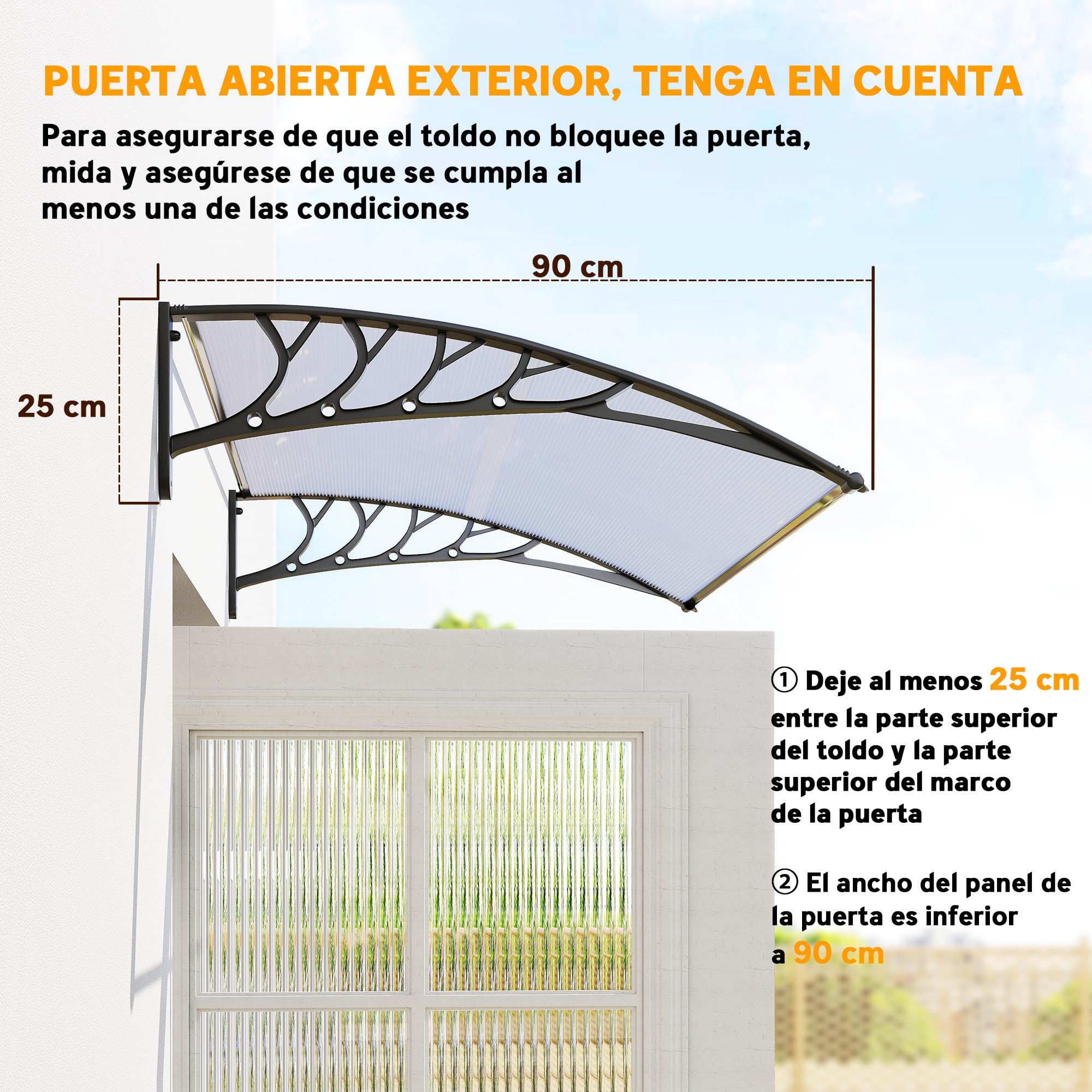 Outsunny Marquesinas Exterior para Puertas y Ventanas, 150x90 cm, Tejadillo de Protección contra Sol y Lluvia, con Cubierta de Policarbonato, Soporte de Aleación de Aluminio, Blanco