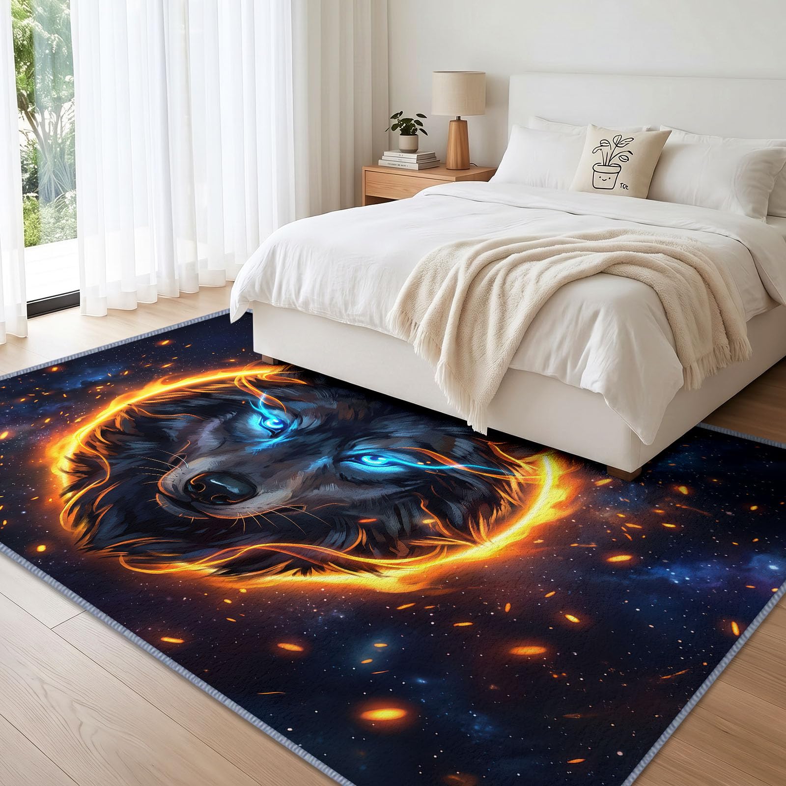 Générique Tapis Animal Tête De Loup Bleu Foncé d’intérieur Durable, Facile à Nettoyer 120x170 cm, Moderne Funky Tapis pour Salon, Chambre, Cuisine ou entrée