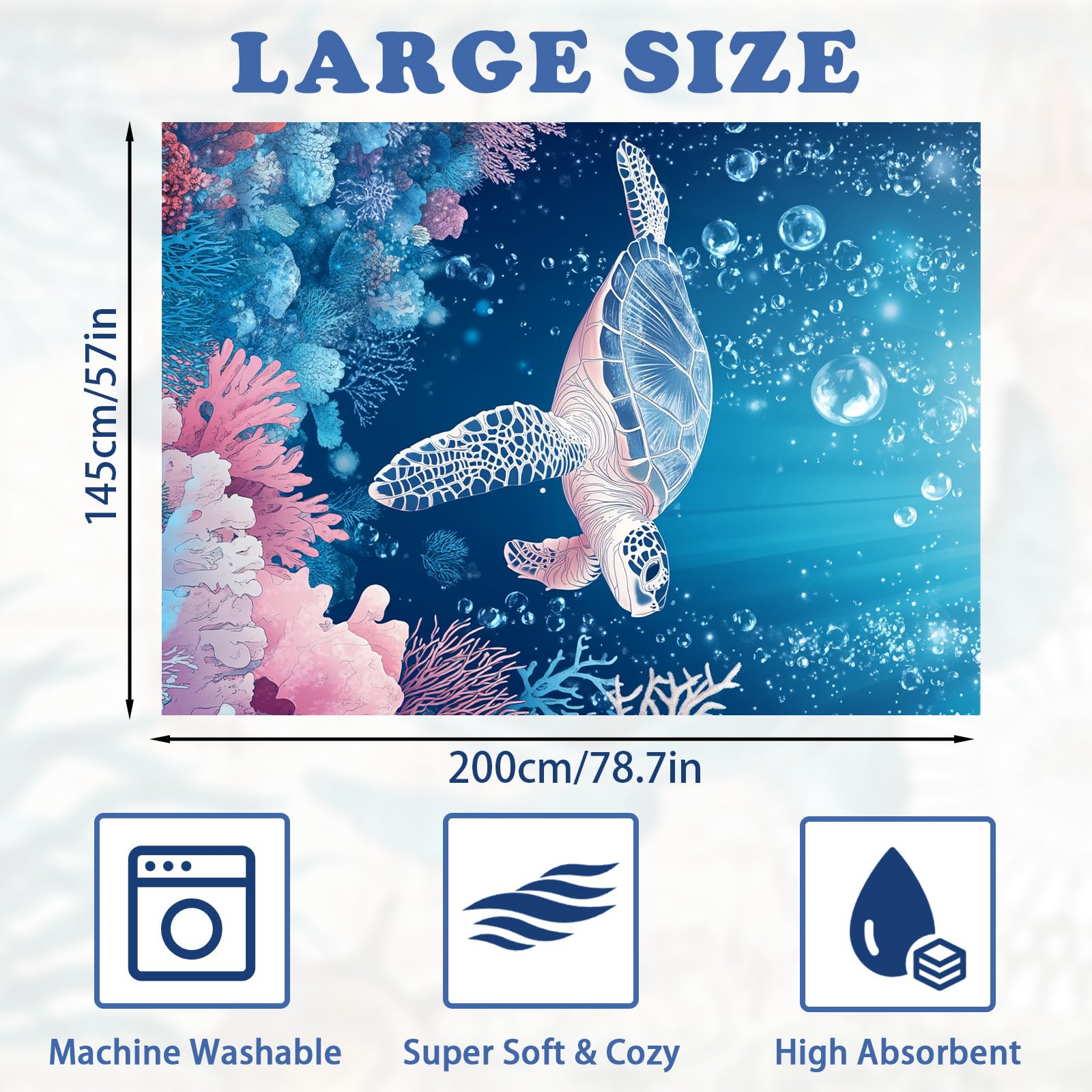 Asciugamano in Microfibra per Spiaggia, Asciugamano Grande, Asciugamano 145 x 200 cm per Donne, Nuoto, Spiaggia, Viaggio, Sport, Fitness (Blu - B)