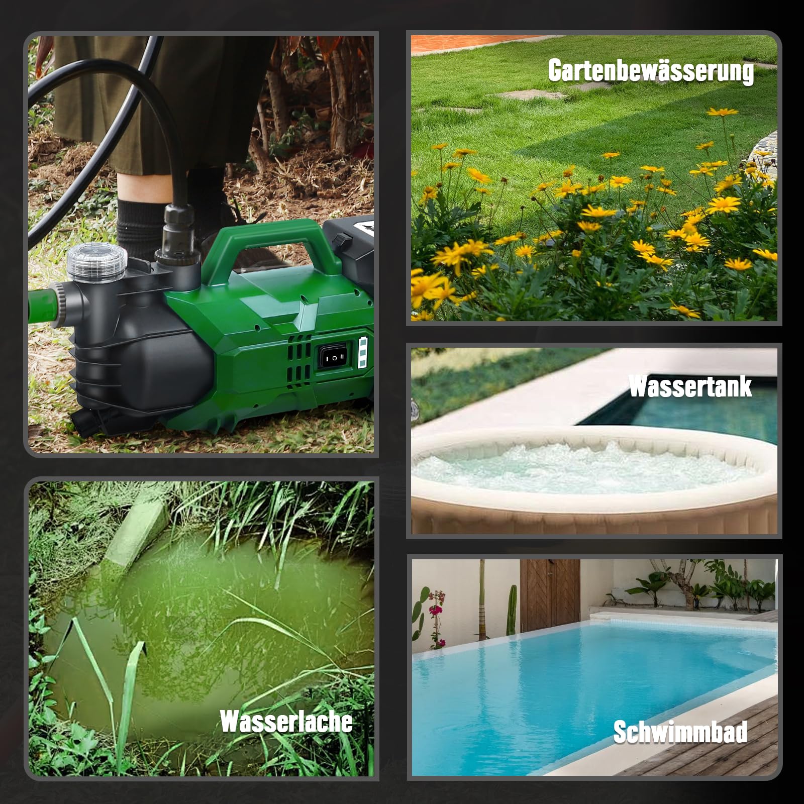 Akku Wasserpumpe für Makita akku 18V, Gartenpumpe mit 2800 L/h Förderleistung, 22m Förderhöhe, 6m Ansaughöhe, 2.2 Bar Druck für Bewässerung, Entwässerung(Ohne Akku)