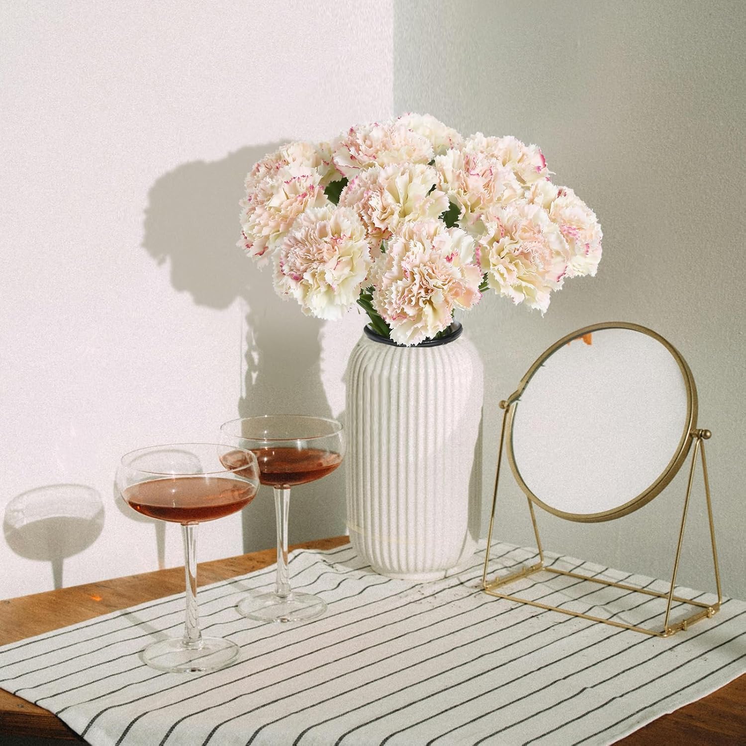 Artificial Carnations Pink Silk Flowers 15pcs Fake Carnation Artifcial Flowers with Stems for Home Decor Wedding Bridal Bouquet Anniversary Birthday Floral Arrangements (Pink in White - Image 5