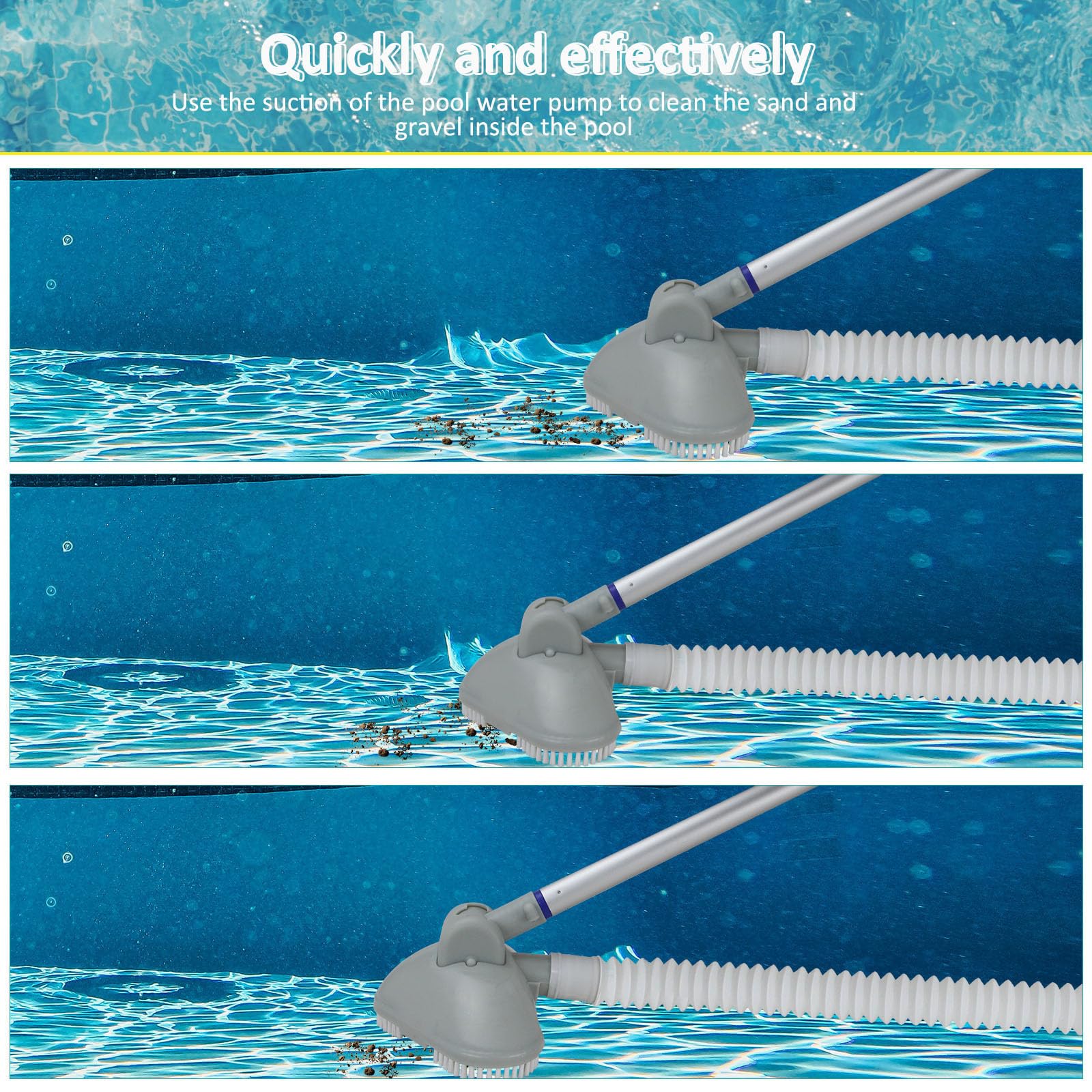 Aspiradora de piscina para piscinas pequeñas, limpiador de mano no eléctrico con poste telescópico y manguera de 13 pies, compatible con bomba de filtro, kit de limpieza para piscinas sobre el suelo
