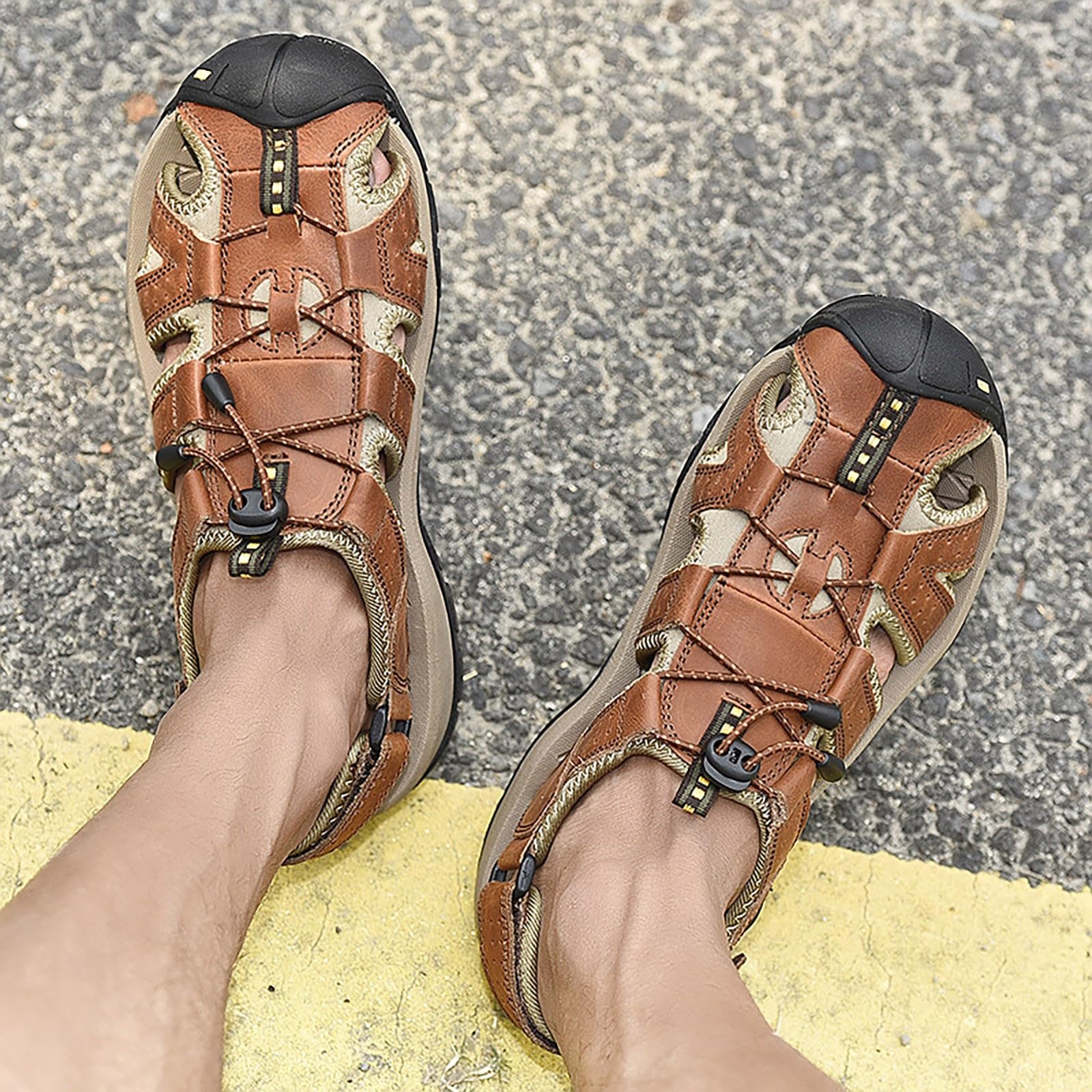 Sandalias de piel para hombre, sandalias de senderismo, sandalias de trekking, zapatos de exterior, sandalias cerradas transpirables, sandalias deportivas de verano, zapatos casuales, zapatos
