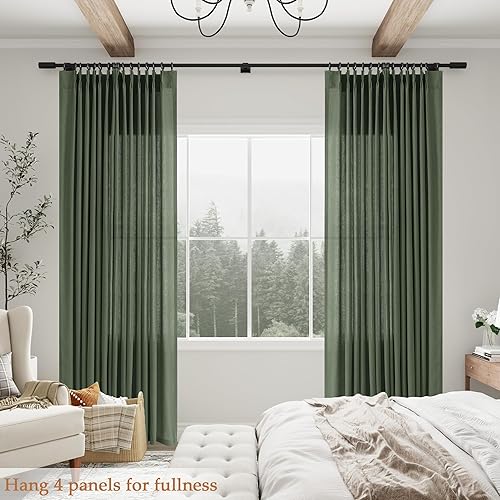Miniatura 2 de Aersas Cortinas plisadas de lino gris de 94 pulgadas de largo para sala de estar y dormitorio, plisado con ganchos y pestaña trasera, filtro de luz,