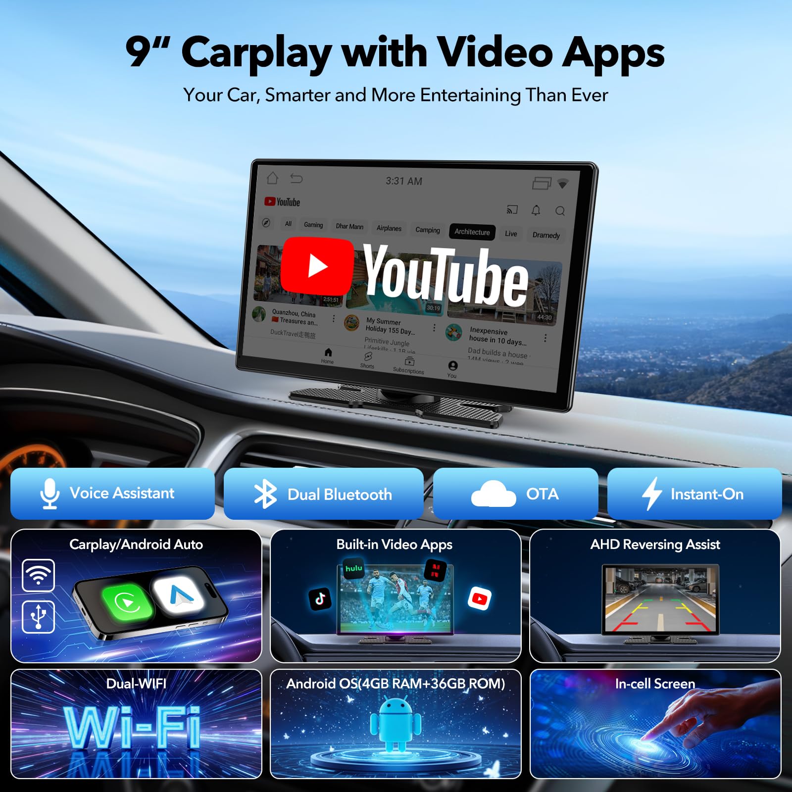LAMTTO 3 in 1 Screen 9 Pollici Bluetooth Spotify - Dettaglio
