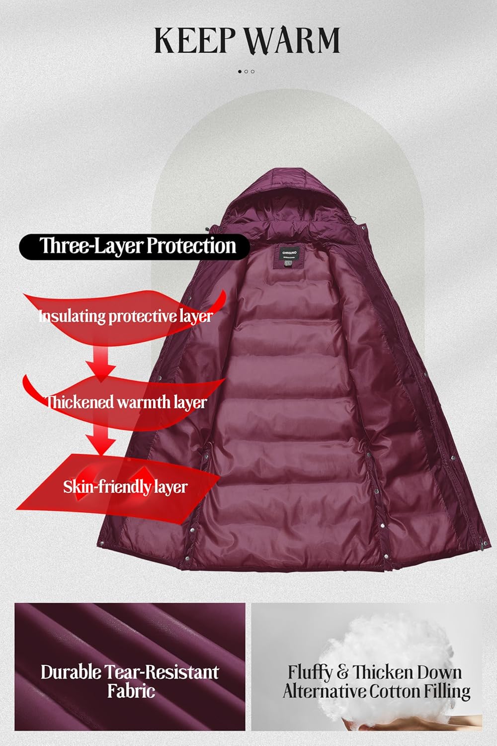 Chrisuno Women's Long Winter Coat Warm Windproof Quilted Puffer Jacket Thicken Puffy Parka With Hood - Image 3