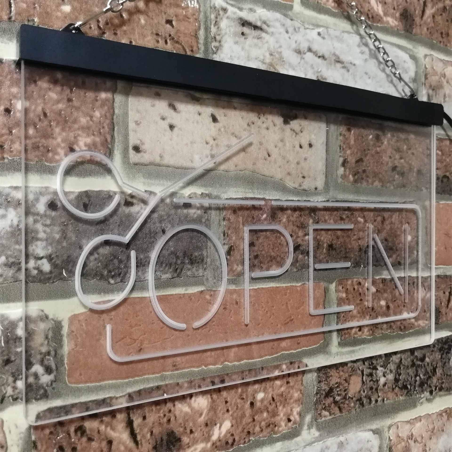 Letrero LED Neon Tijeras Peluquería - 60x40cm - Blanco Y Naranja - Bajo Consumo 3W Para Salones