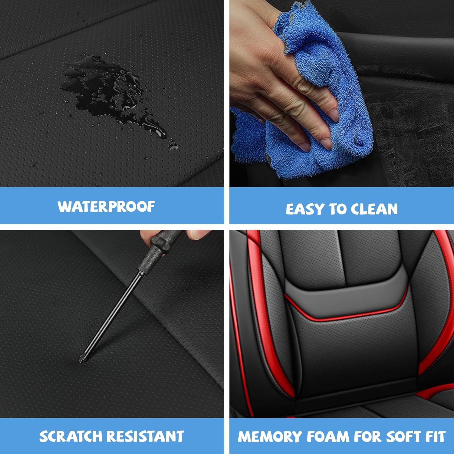 ILMO Seat Covers Tailored for Honda CR-V 2000-2026– Soft Nappa Leather Carseat Covers with Airbag Compatibility– Wear-Resistant Seats Cover (Black&Red, Front Set)