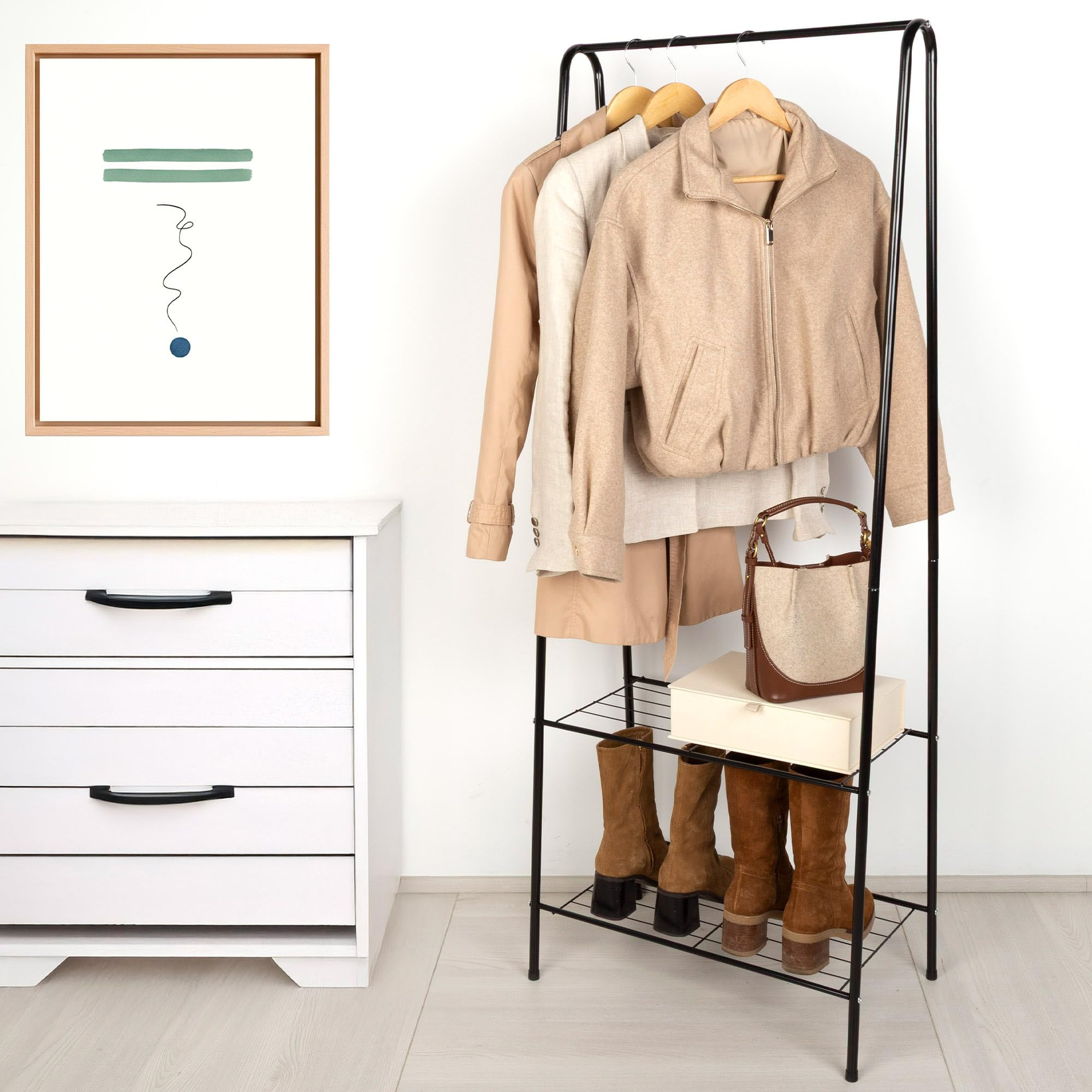 AKTIVE MAX Home Perchero de Ropa 60x35x151, Peso máximo soportado 15 kg, con Dos baldas para Zapatos, Accesorios, Almacenaje (18810)