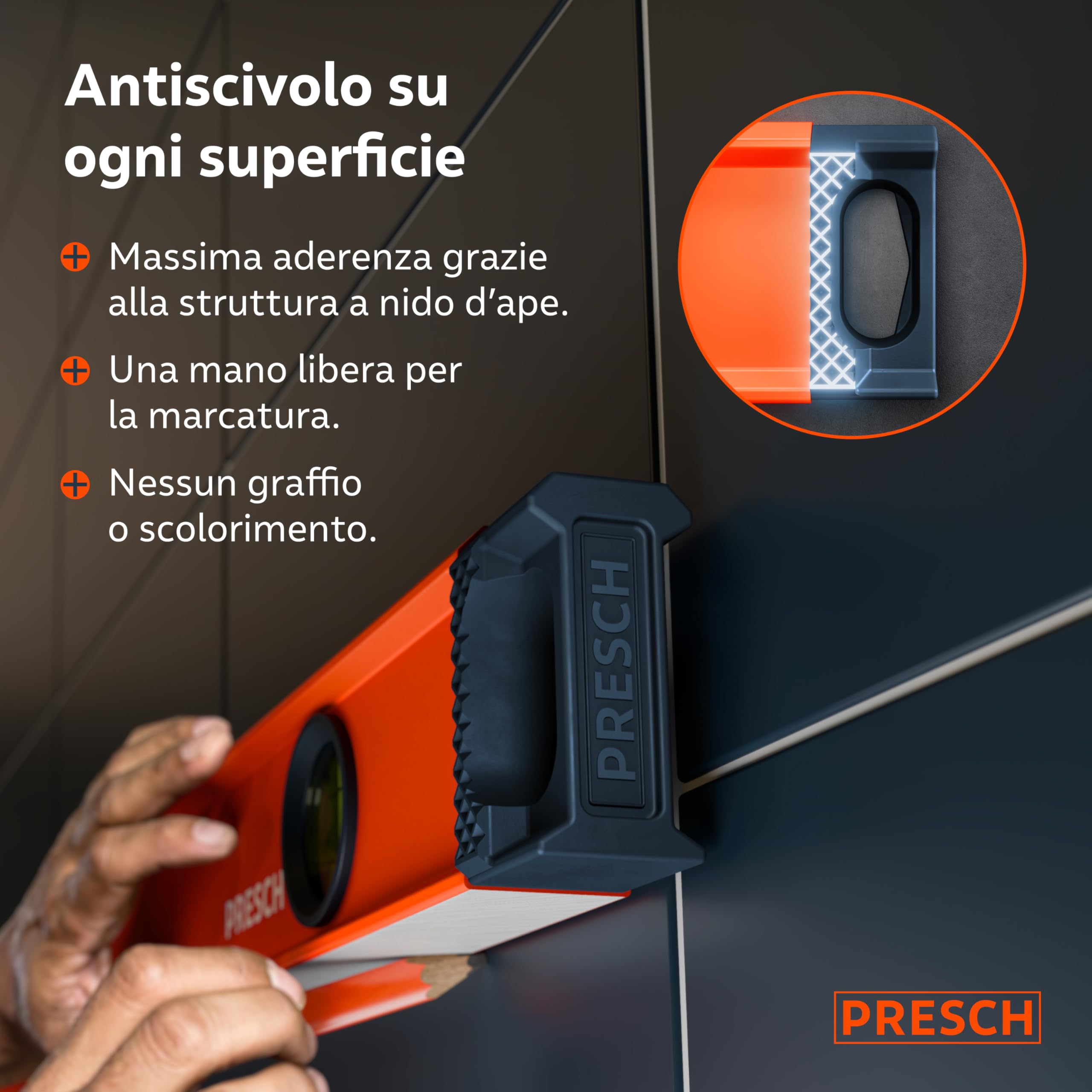 Presch Livella a bolla 60cm - Fiala infrangibile con pendenza 2% - Finestra di lettura verticale - Tappi antiscivolo innovativi - Superficie di misura precisa