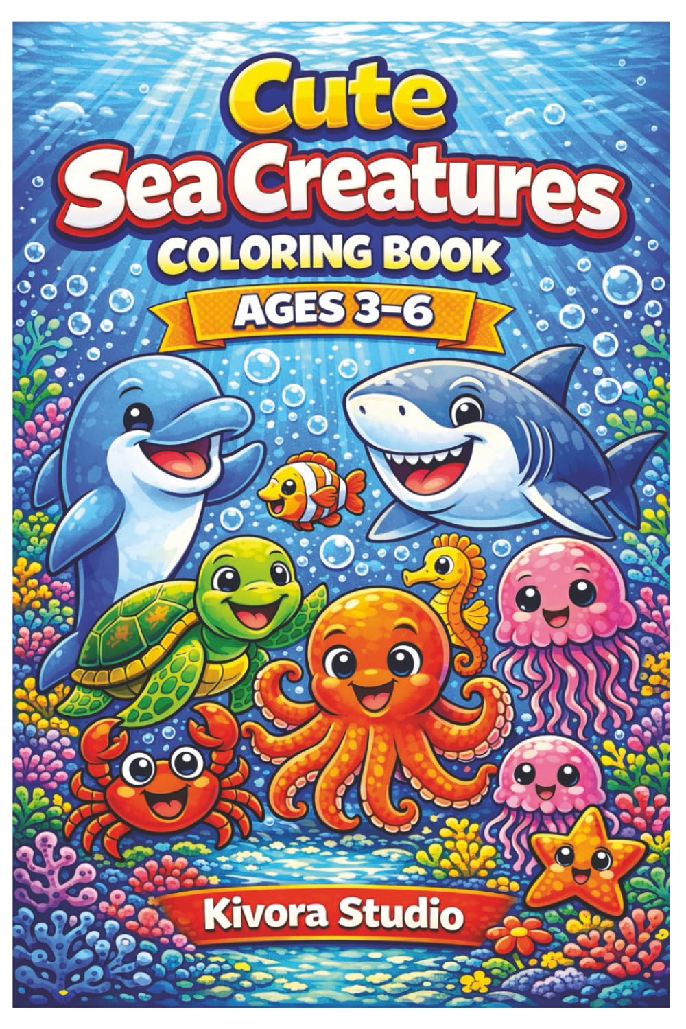 Ocean Animals Coloring Book for Kids Ages 3–6: 30 Cute and Simple Sea Creatures Coloring Pages for Toddlers and Preschoolers