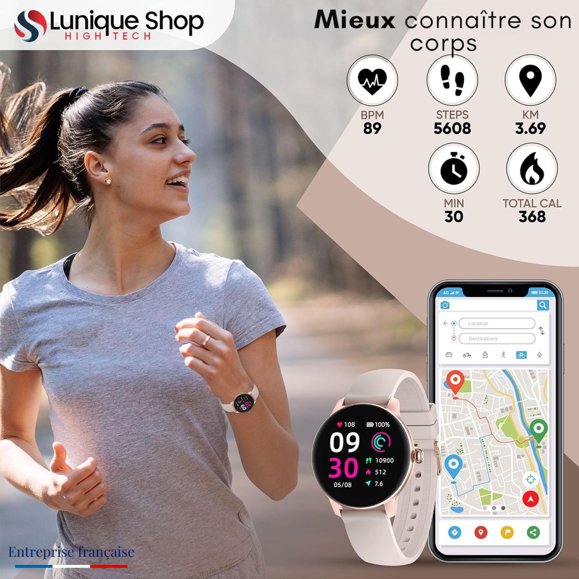 Montre Connectée Femme Ronde LSFIT | Montre Petite Taille | Moniteur Sommeil spO2 podometre | Fréquence Cardiaque | Montre Intelligente Adolescente Fille | Compatible Android iOS