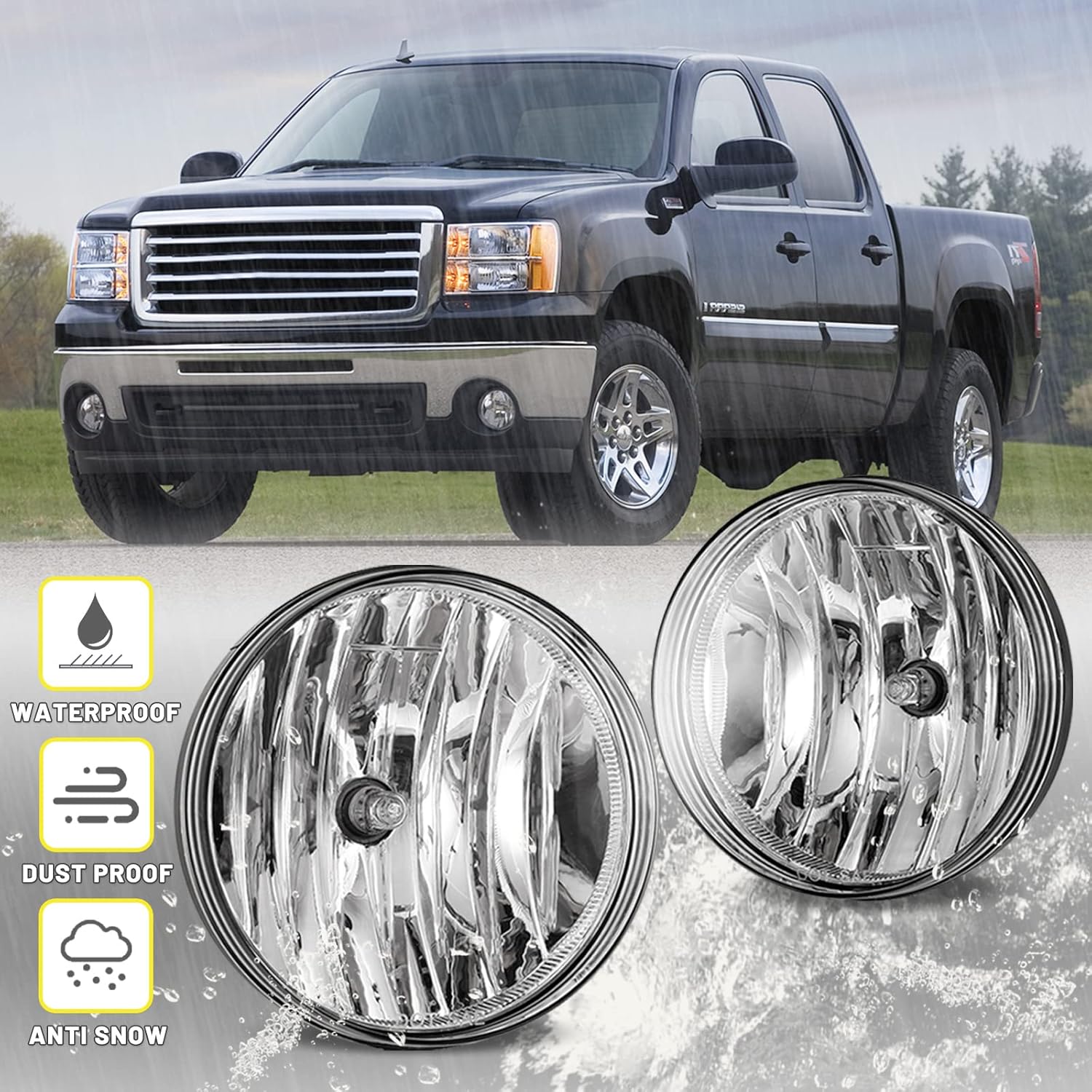 Fog Lights Lamps Assembly compatible for GMC Sierra 2007-2013 1500 2007-2014 2500HD / 3500HD Driver Passenger Replacement