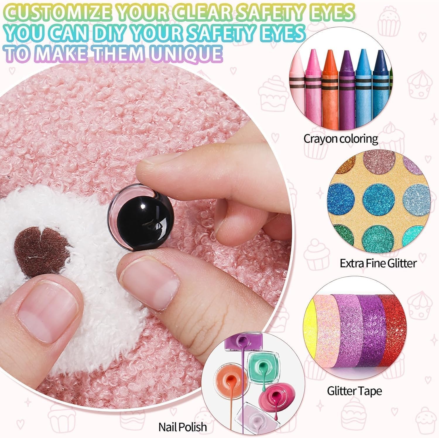 16 ojos de seguridad de luna de 40 mm para ganchillo con arandelas, ojos de seguridad transparentes para amigurumis 3D de luna, ojos de ganchillo, ojos de muñeca para animales, oso de peluche