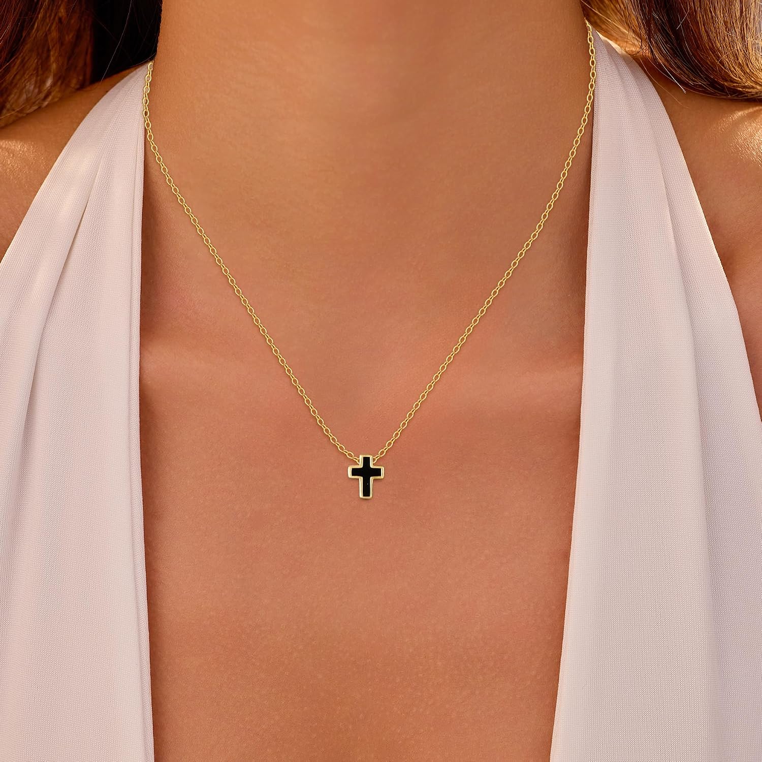 SUYACS 18K Gold Plated Cross Necklace for Women Non Tarnish 925 Sterling Silver Black Cross Pendant Choker Necklaces Trendy Cute Chain Easter Baptism Religious Faith Jewelry Gifts to Daughter