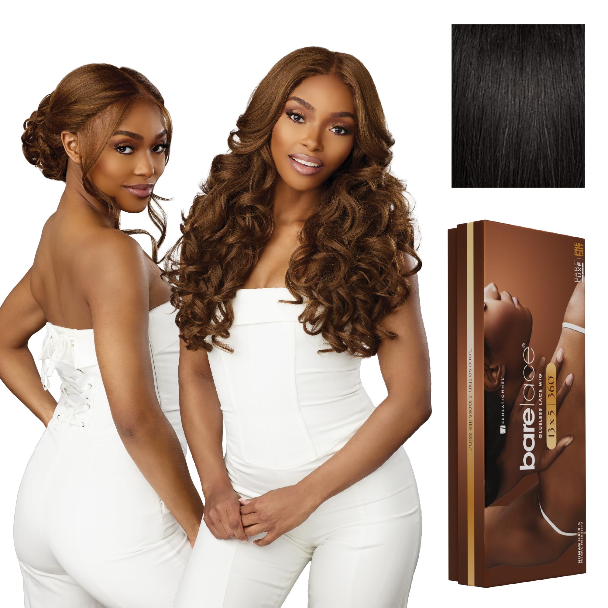 Sensationnel Barelace - Parrucca con pizzo 360 cm, 3 ciocche di capelli umani senza colla, con separazione profonda pre-tagliata (1B OFFBLACK)