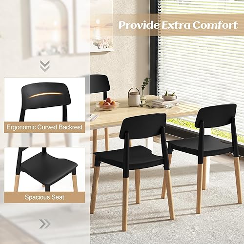 Miniatura 4 de Giantex Juego de 4 sillas de comedor modernas, juego de sillas laterales de plástico con patas de madera resistentes, respaldo ergonómico y asiento