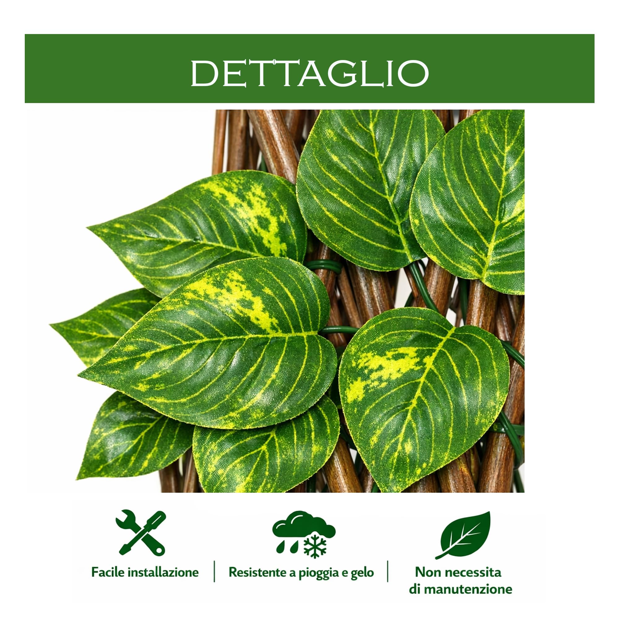 Siepe Artificiale Con Foglie Su Traliccio Estensibile in Legno Salice Divisorio Ringhiera Recinzione Edera Giardino Frangivista Ornamentale Sintetica Balcone 1x2 mt (1 Pezzo)