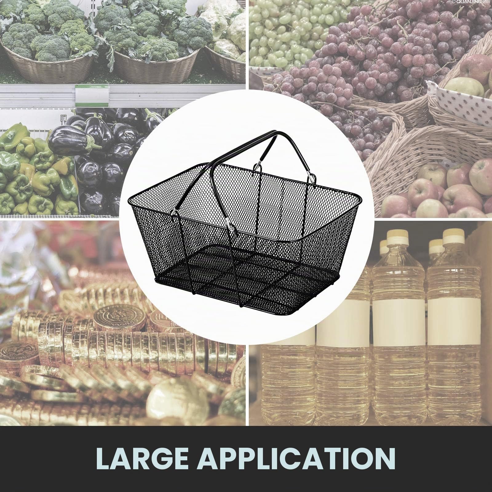 VEVOR Panier de Courses avec poignées, 12 pièces, paniers à Provision Portable en Fil métallique, 41x31x18 cm, Ensemble de paniers de Rangement pour supermarchés, magasins de détail, épicerie, Noir