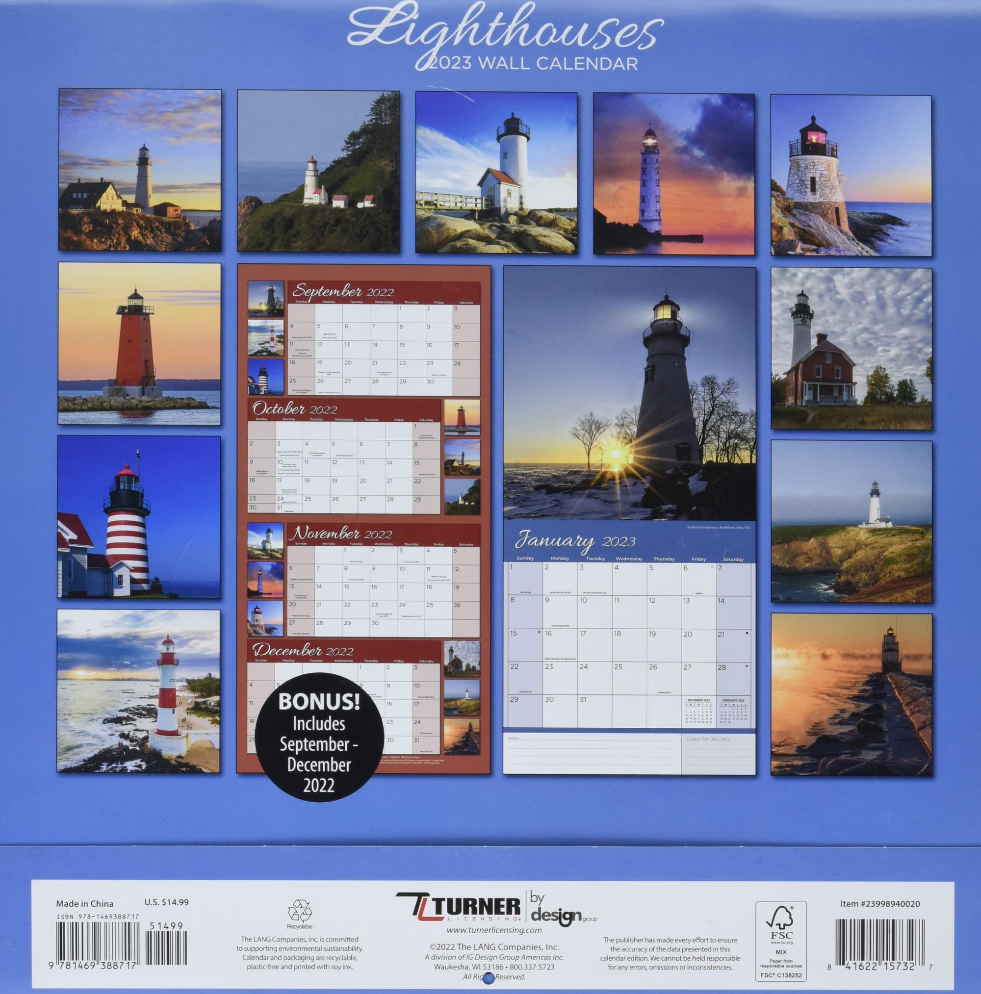 TURNER Calendario De Pared Fotográfico De 12 X 12 Pulgadas (22998940038) : The Lang Companies, Inc