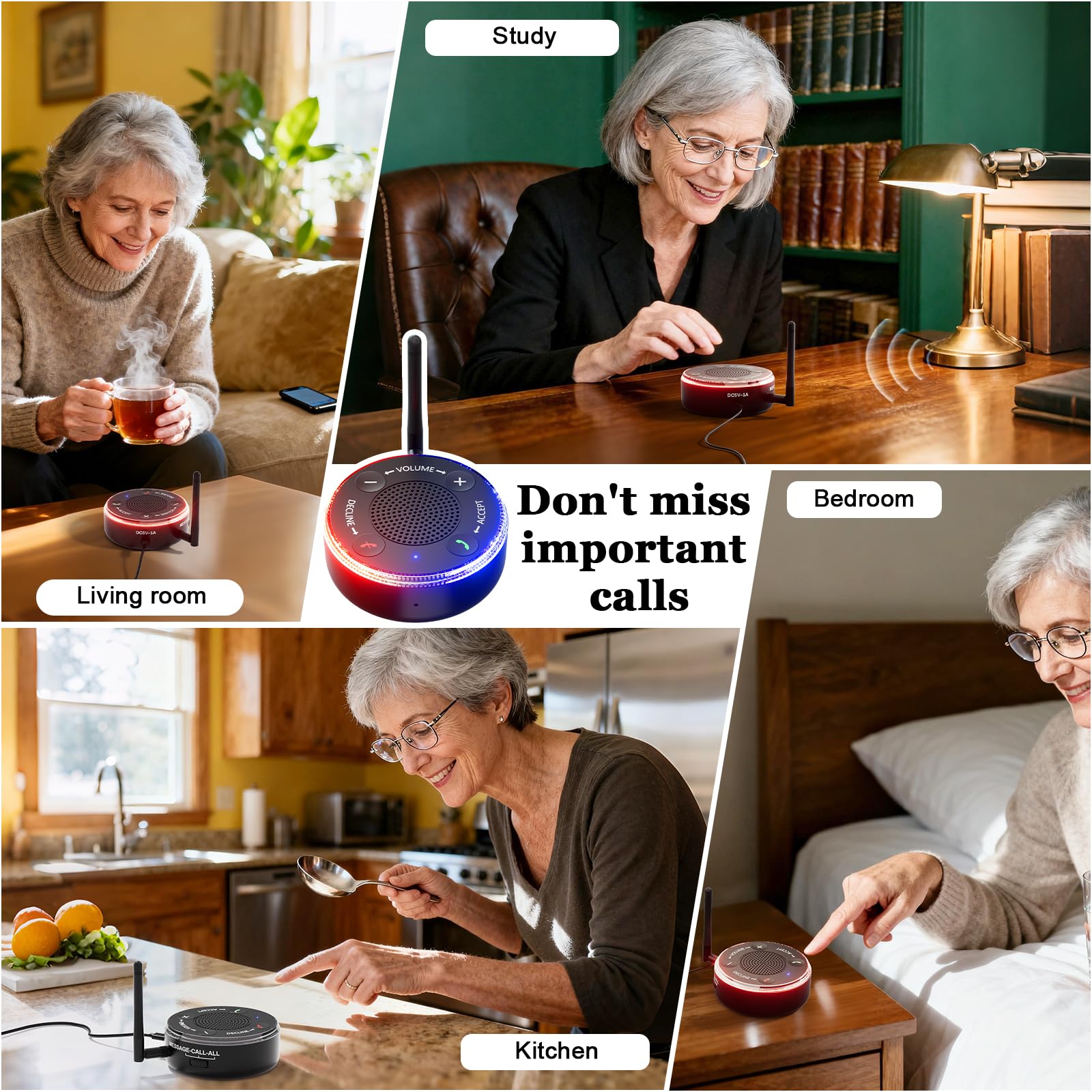 PebblePulse Amplificatore per altoparlante del telefono, suoneria esterna per telefono cellulare con suoneria forte e allarme flash LED, rispondere direttamente alle chiamate, ideale per uso domestico