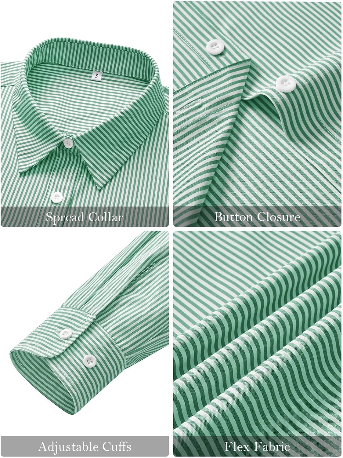  Womens Classic-Fit Dress Shirts Long Sleeve Button Down Wrinkle-Free Stretch Solid Casual Work Office Blouse Top thumbnail