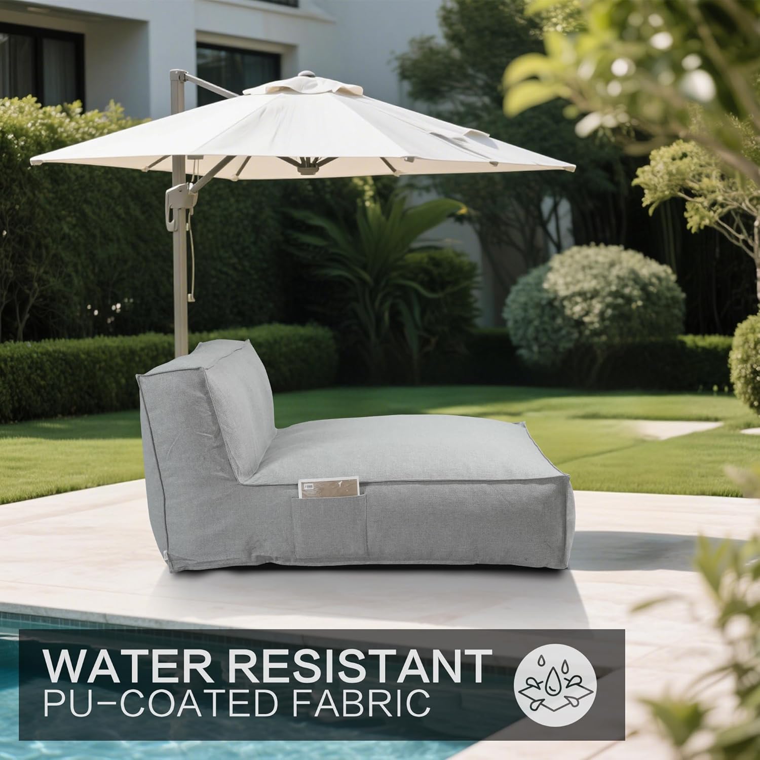 Outdoor Bean Bag Lounger, Comfy Foam Patio Bean Bag Chair Lounge, Water-Resistant Outdoor Lounge with Side Bag, Chaise Lounge Chair for Pool, Deck, Backyard Lazy Sofa Furniture (Light Gray, 57")