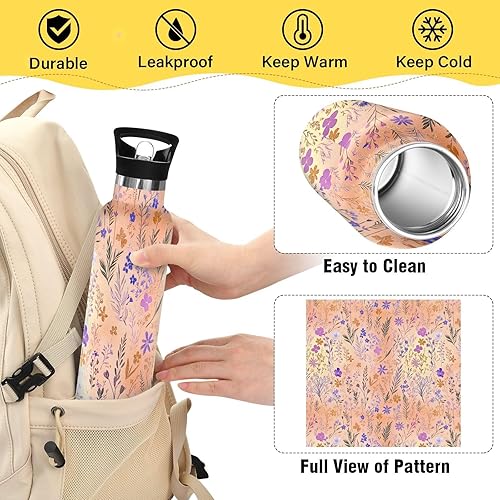 Miniatura 4 de Orchid Pansy Hyacinth - Botellas de agua reutilizables sin BPA con aislamiento de doble pared para escuela y deportes al aire libre