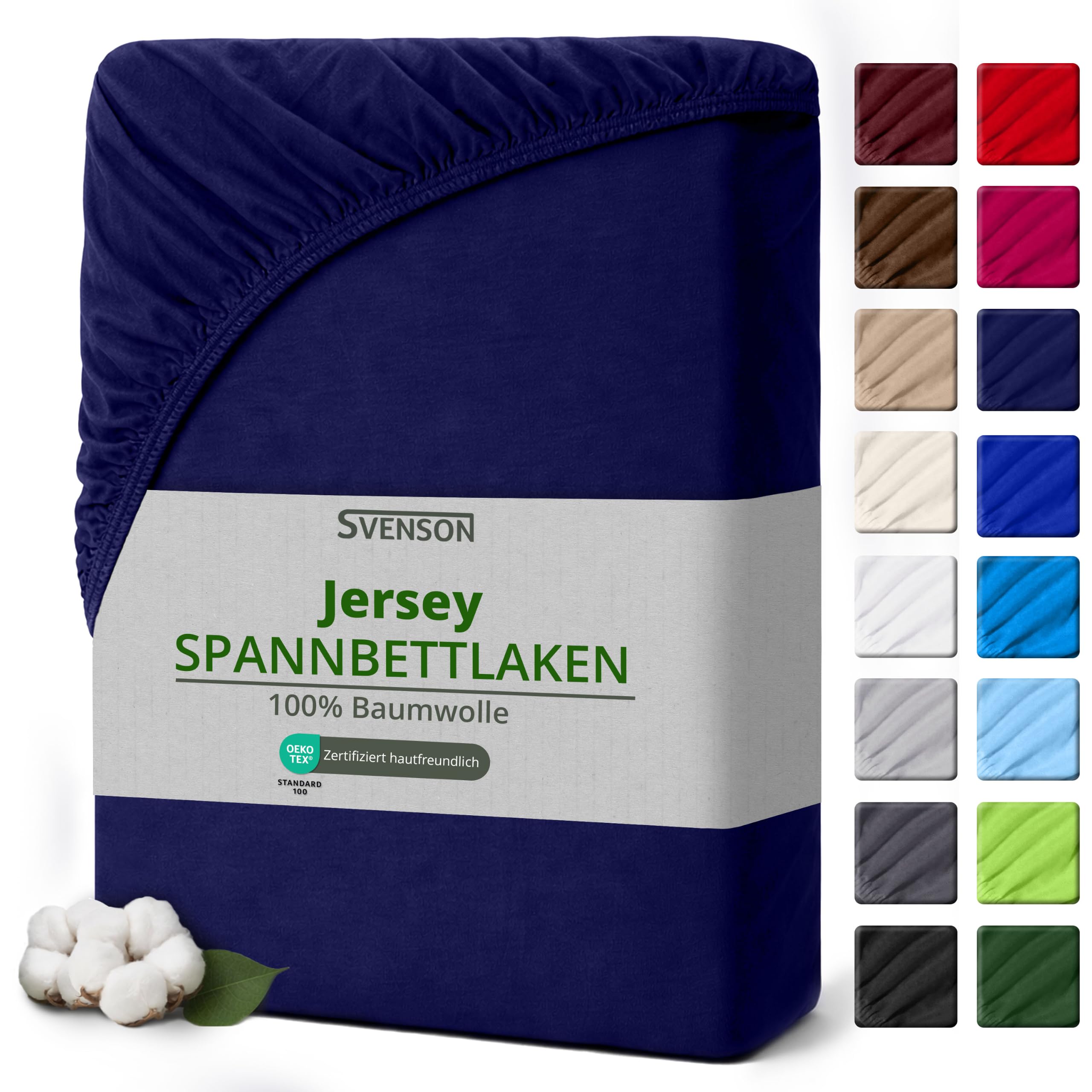 Svenson Jersey-Spannbettlaken aus Baumwolle - weich, elastisch und bequem für den täglichen Gebrauch, 140x200 cm, Türkis