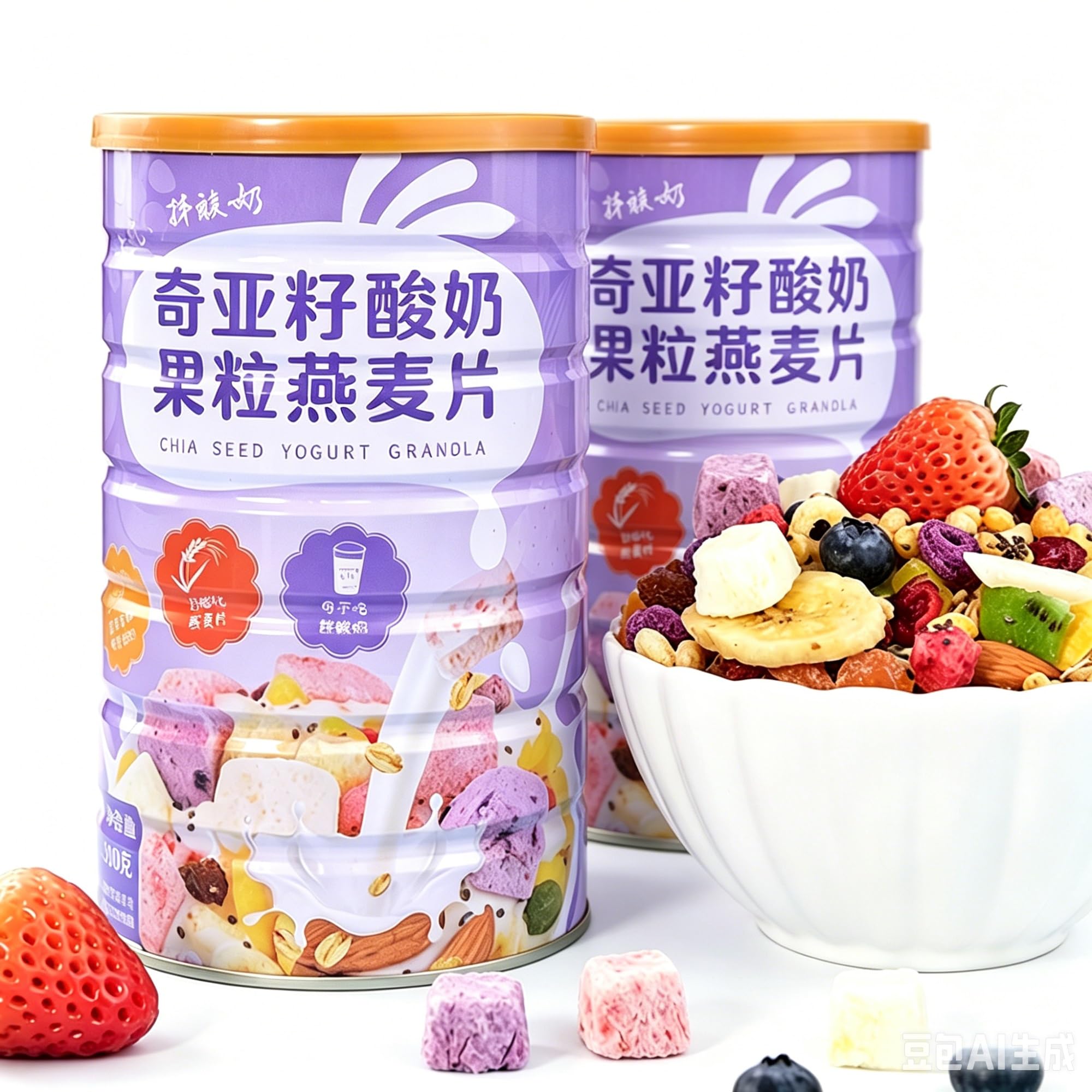Chiasamen-Joghurt-Müsli – Haferflocken gemischt mit Fruchtstücken und Vollkornsnacks(2pcs)
