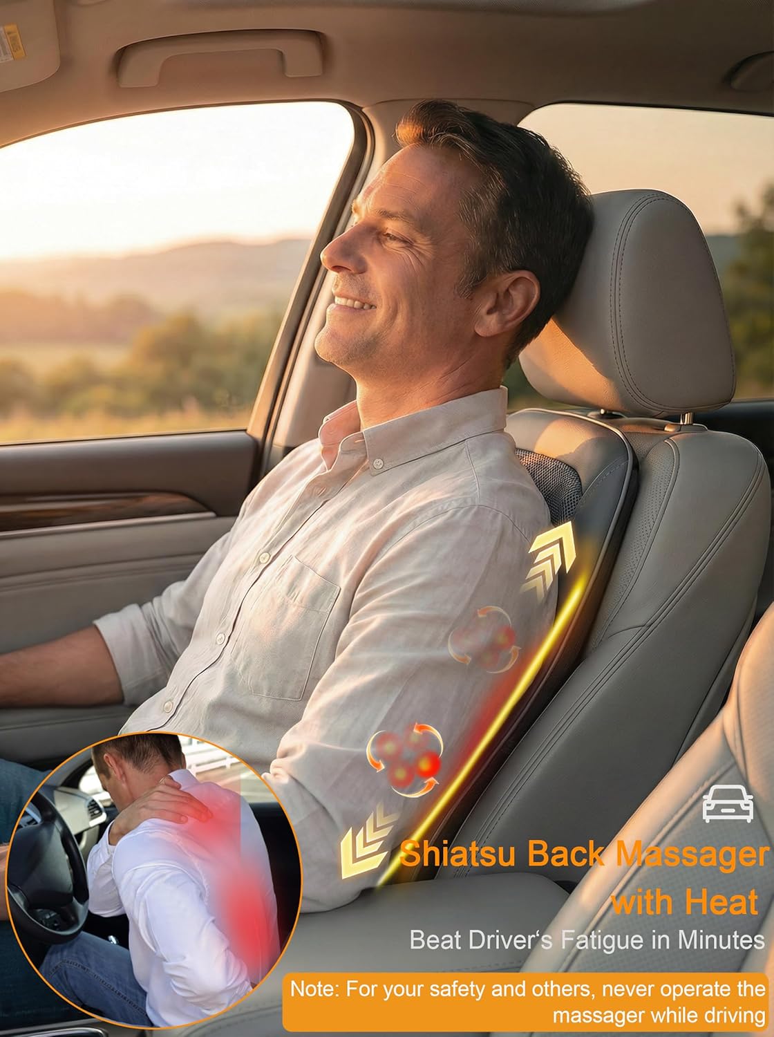 Shiatsu Back Massager with Heat, 4D Deep Tissue Massage for Pain Relief, Portable Rechargeable Electric Back Massager for Chair Home Office Car,Gift-Ready for Men Women - Image 2