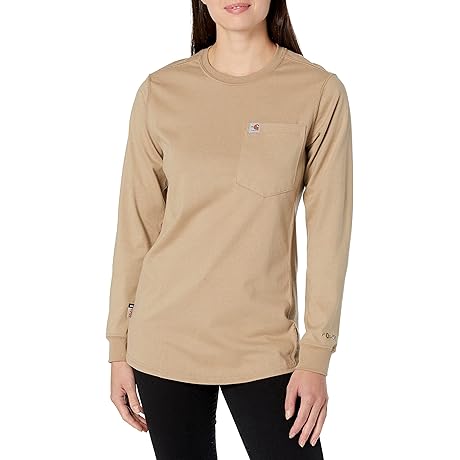 Flame Resistant Force Cotton Long Sleeve Crewneck T Shirt for Women