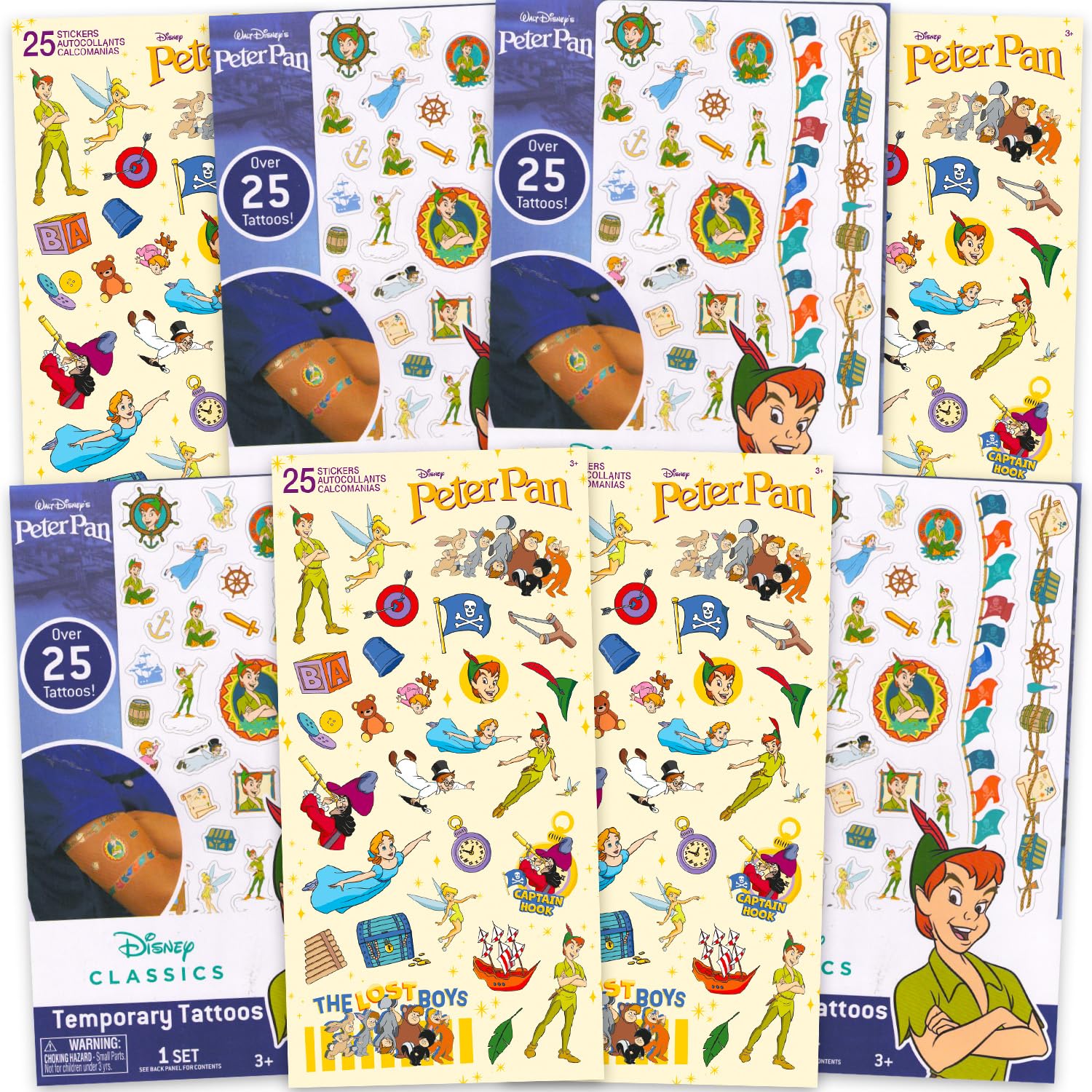 Disney Peter Pan Sticker and Tattoos Party Favors Super Set ~ Bundle Includes Over 200 Peter Pan Temporary Tattoos and Stickers (Peter Pan Party Supplies)