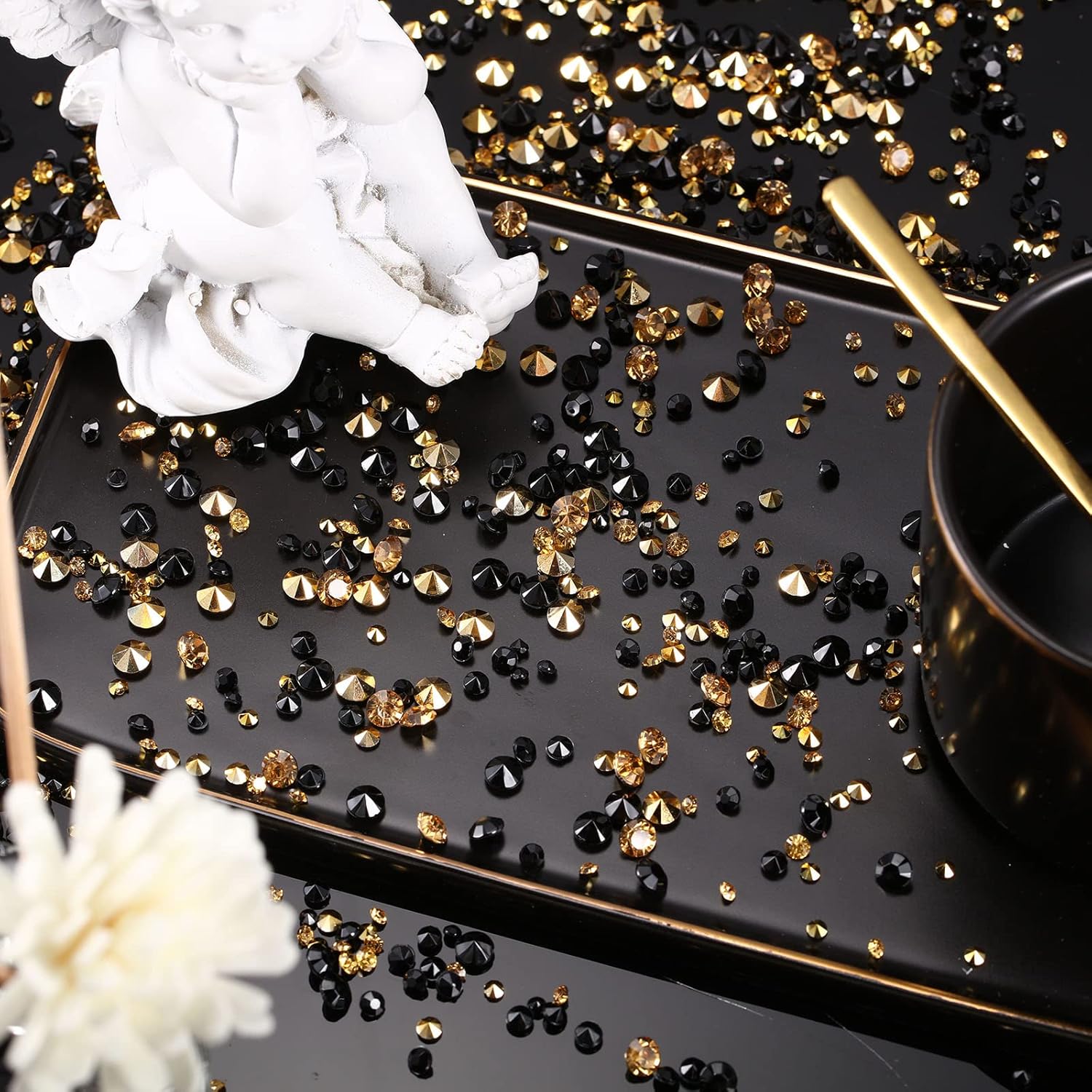 10000 Clear Wedding Table Scatter Confetti Crystals Acrylic Diamonds Rhinestones for Table Centerpiece Decorations Wedding Bridal Shower Decorations Vase Beads (Gold, Black,3 mm, 4 mm, 6 mm) - Image 4