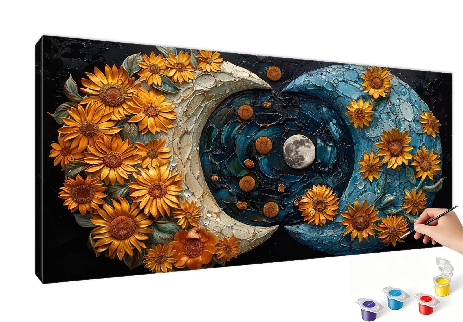 Peinture Numero Adulte Lune Peinture Numéro Chrysanthème DIY Coloriage par Numero Adulte 90x180cm avec Pinceaux et Acryliques, Sans Cadre, Kit Activité Manuelle Pour Décoration Été Maison Salon RB-33