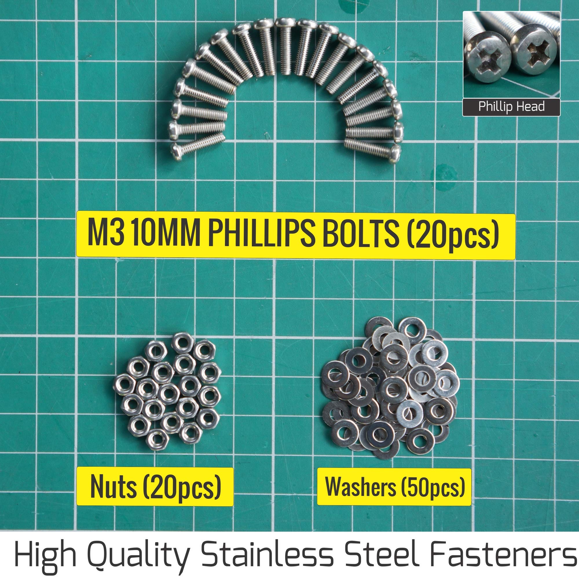 12mm M3 Stainless Steel Phillips Fasteners Nut Bolt & Washer set. — Amazon image 2