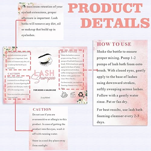 Miniatura 2 de 50 etiquetas adhesivas para champú de pestañas para botella, calcomanías de extensión de pestañas para bomba de espuma, botellas, pestañas de baño,