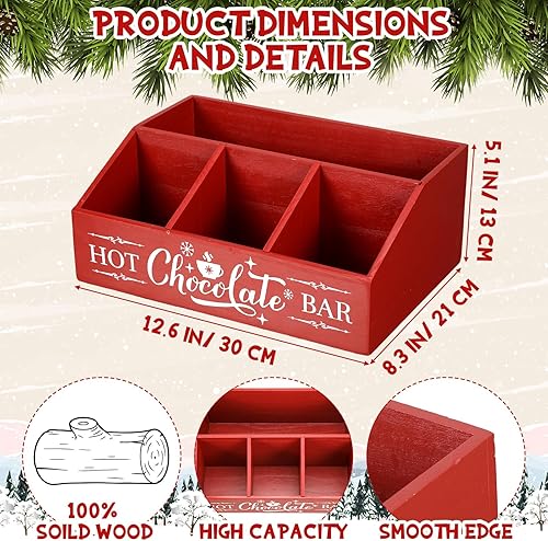 Miniatura 2 de Barydat Barra de cacao caliente de Navidad, estación de café de madera, organizador de encimera con 4 compartimentos, barra de café, soporte