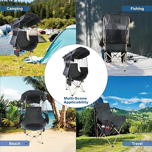 Miniatura 4 de Sillas plegables para acampar al aire libre silla de playa portátil deportiva con toldo, sillas de playa con sombrilla para adultos, silla de